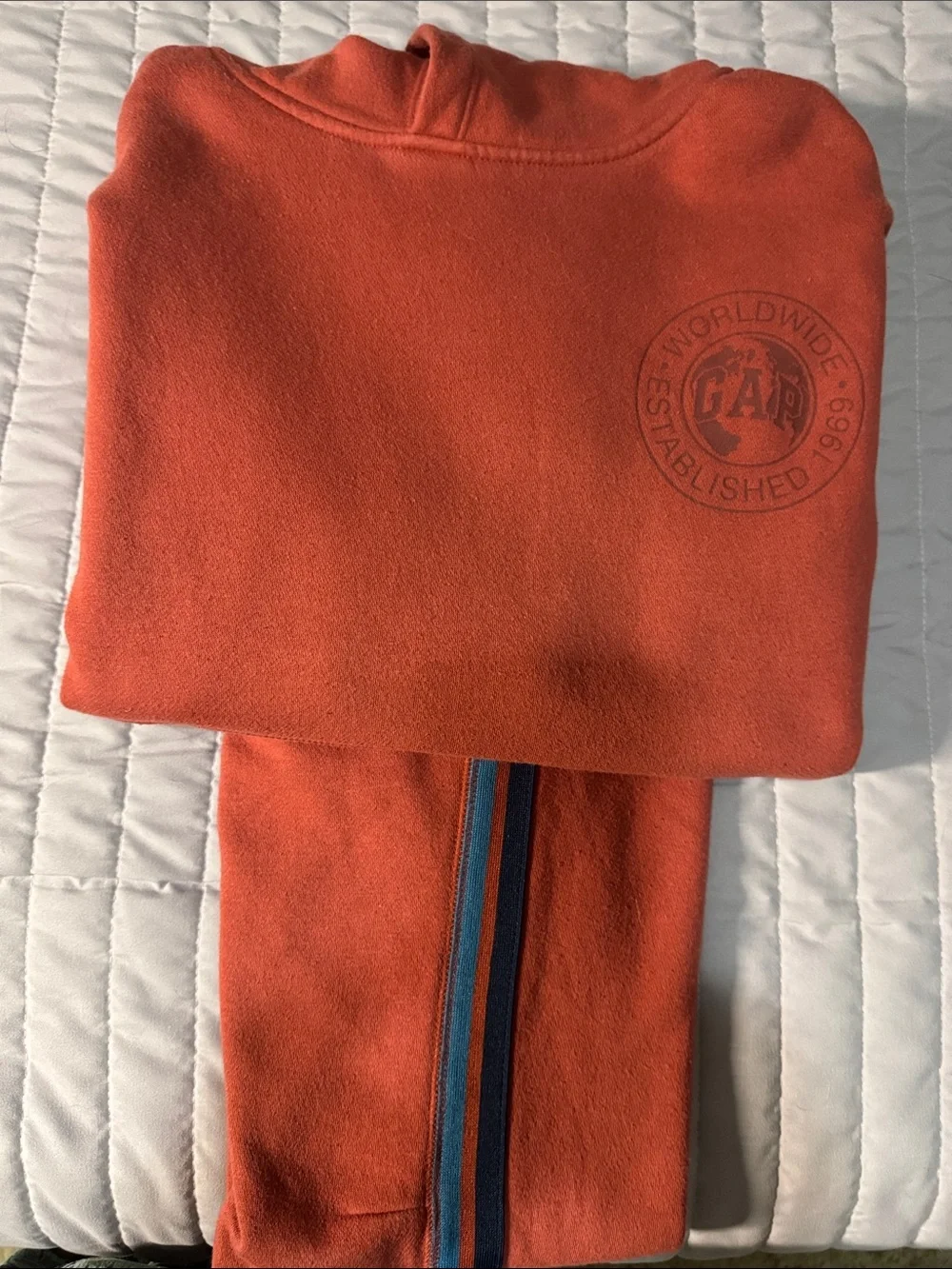 GAP Kids Orange Hoodie & Jogger Set with Blue Stripe